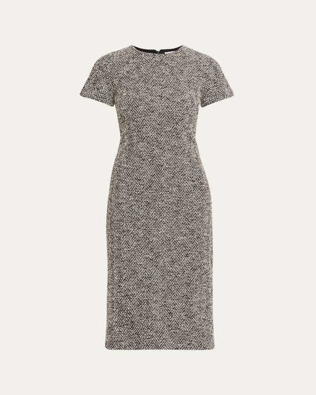 Boucle Jersey Short-Sleeve Midi Dress